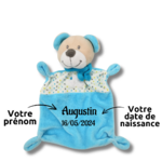 Doudou personnalisé ours bleu bébé garçon