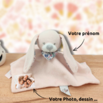 Doudou lapin rose plat Bout'chou
