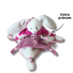 Doudou lapin carré rose et violet