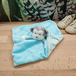 Doudou singe carré bleu