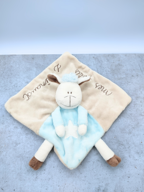 Doudou mouton bleu et marron