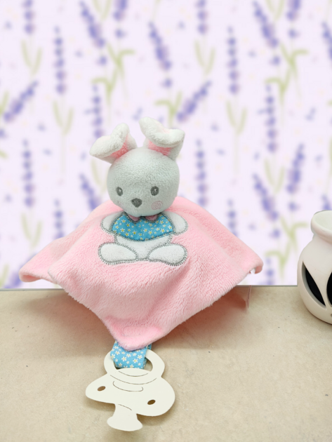 Doudou attache tétine lapin rose