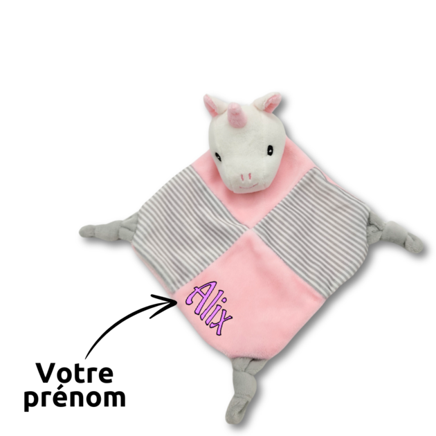 Doudou personnalisé licorne rose