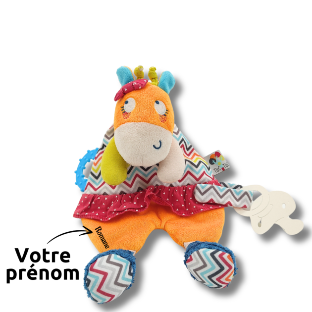 Doudou personnalisé vache attache tétine