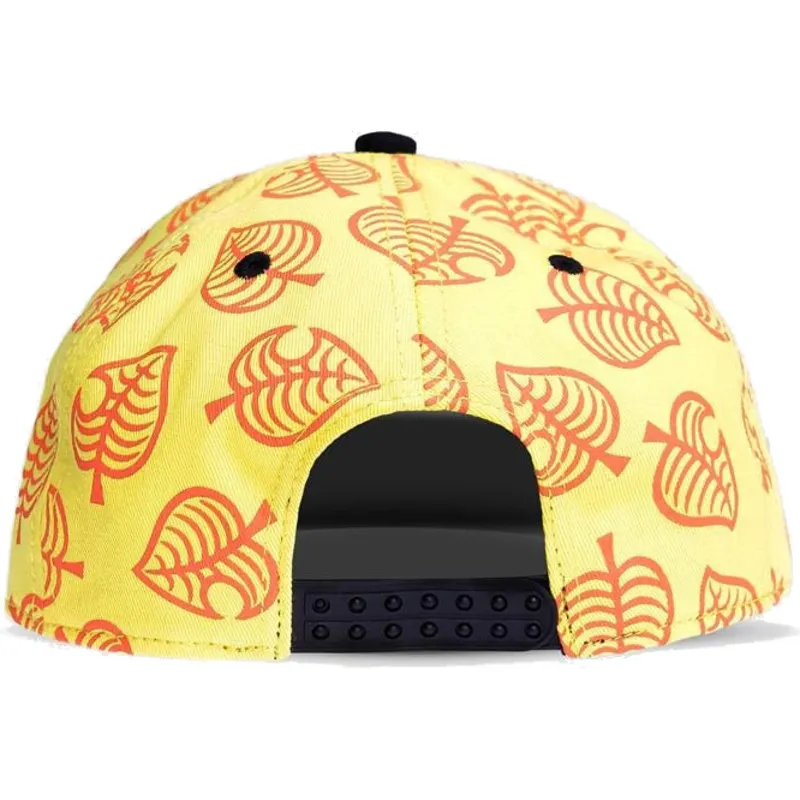 casquette-plate-jaune-et-noire-snapback-leaf-logo-nook-inc-animal-crossing-difuzed