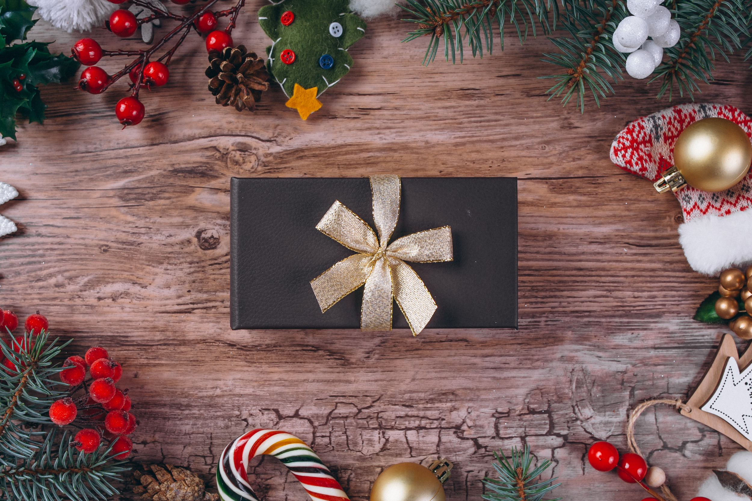 christmas flat lay wooden background