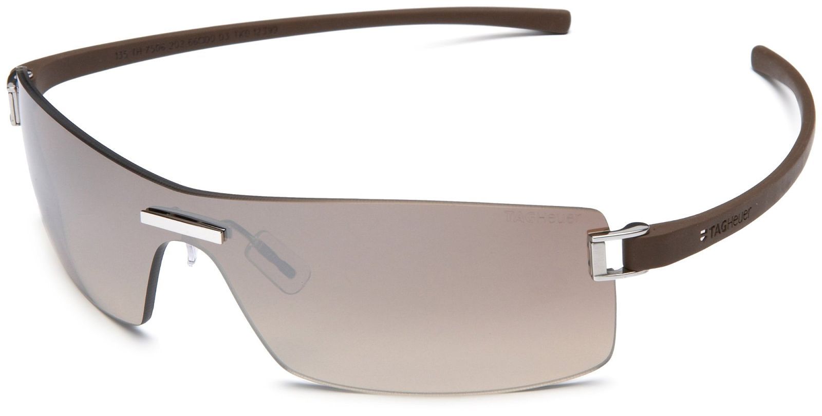TAG Heuer Club 7506 202 Reflex Brushed Palladium Havana Gradient Brown Lens Wrap Sunglasses