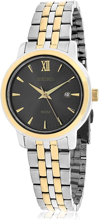 Seiko SUR810 Women\'s Two-Tone Quartz Watch: Elegant Grey Dial, 50m Water Resistant