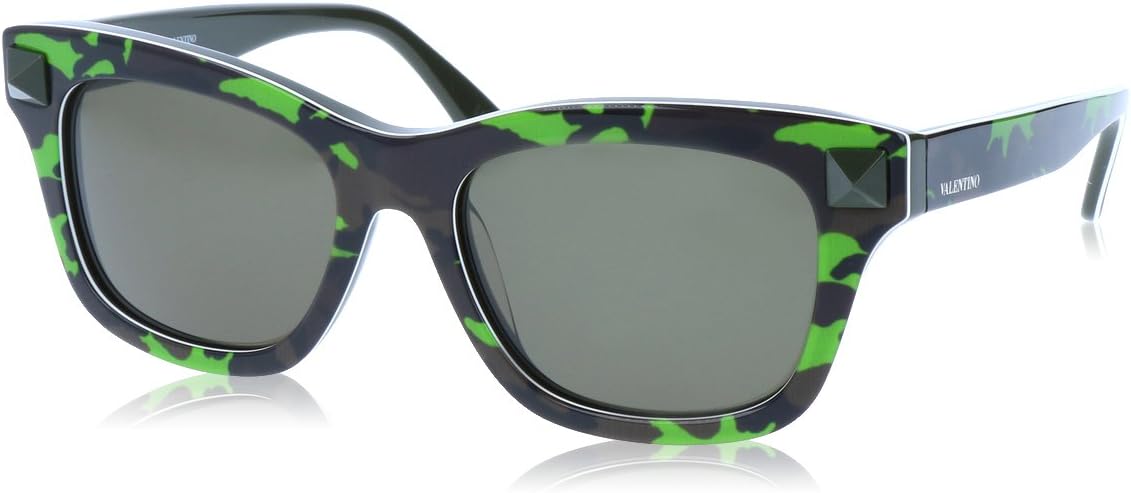 Valentino V670SC-309 Fluorescent / Army Green Square Black Lens Sunglasses