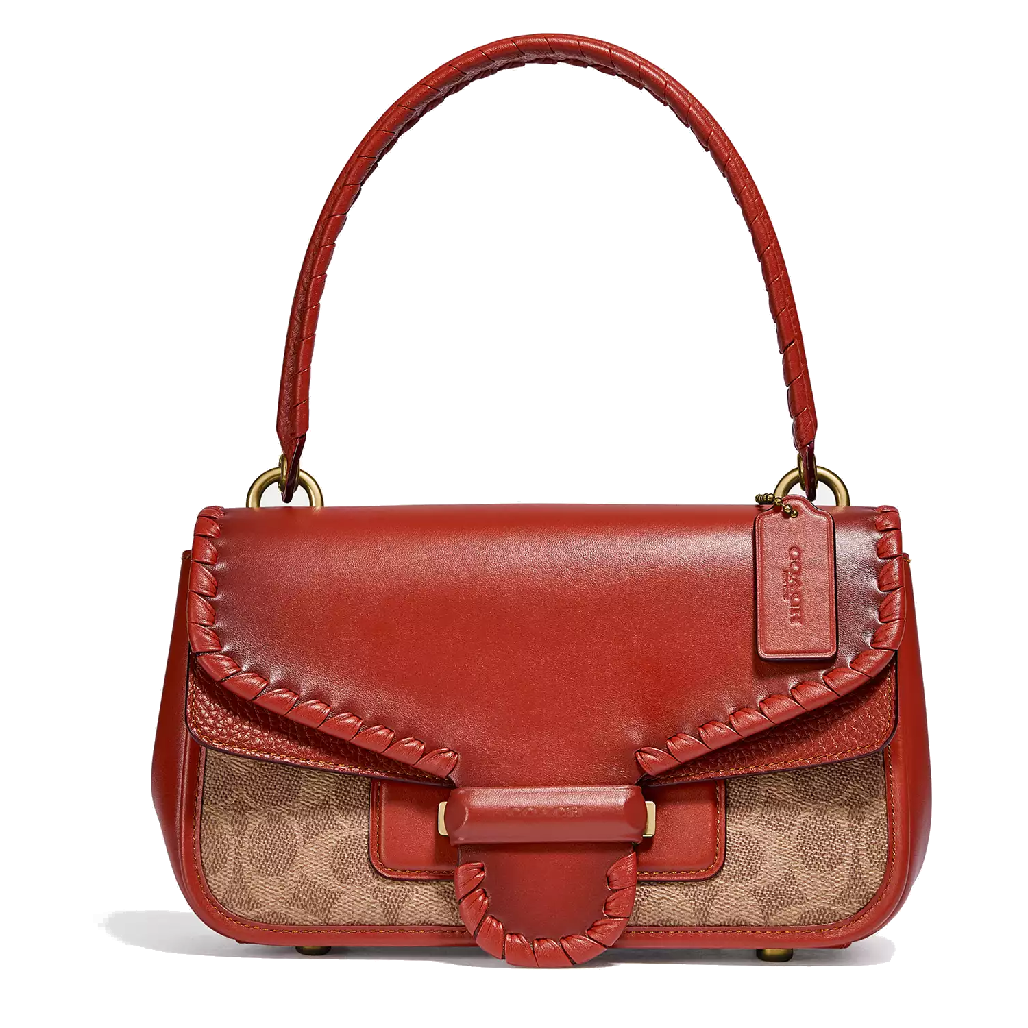 COACH Cody C2583 Ladies Leather Shoulder Bag In Signature Canvas With Whipstitch - B4 / Tan Rust