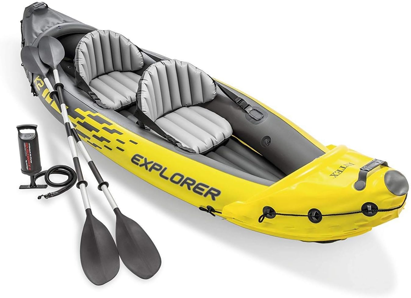 Intex Explorer K2 Inflatable Kayak: Lightweight 2-Person Kayak Set with Aluminum Oars, High-Output Pump, and Removable Skeg for Lakes and Mild Rivers