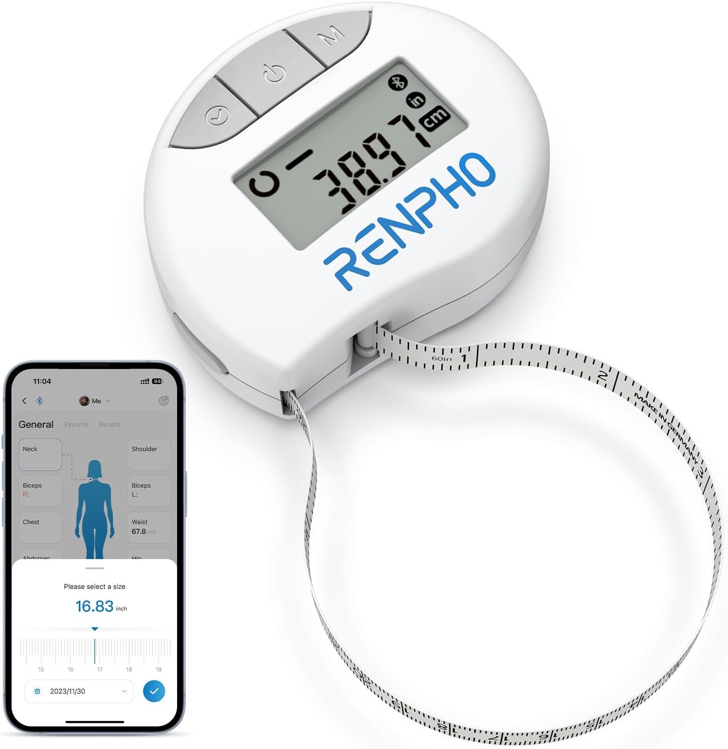 Smart Bluetooth Body Measurement Tape: Digital Fitness Tracker with App Sync, 150cm Retractable Design for Accurate Body Fat, Muscle Gain, and Weight Loss Monitoring