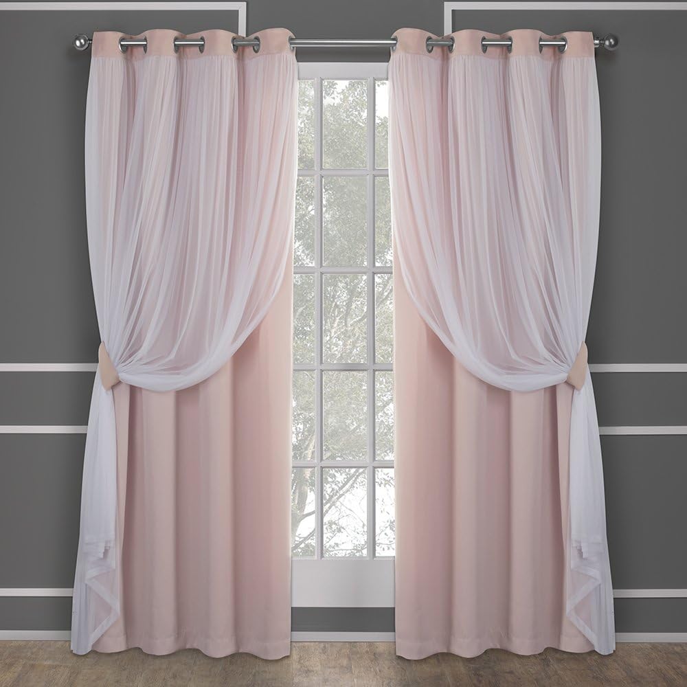 Catarina Sheer Layered Light-Blocking Curtains: Elegant Rose Blush 52x84 Grommet Top Panels for Ultimate Privacy and Style