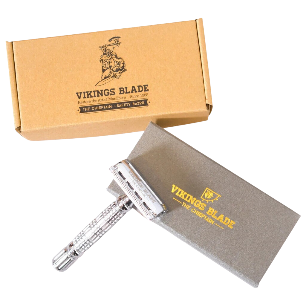 Vikings Blade The Chieftain: Luxury Safety Razor for Smooth Shaving Experience | Double Edge, Eco-Friendly Men\'s Grooming Kit with 5 Swedish Steel Blades + Premium Case