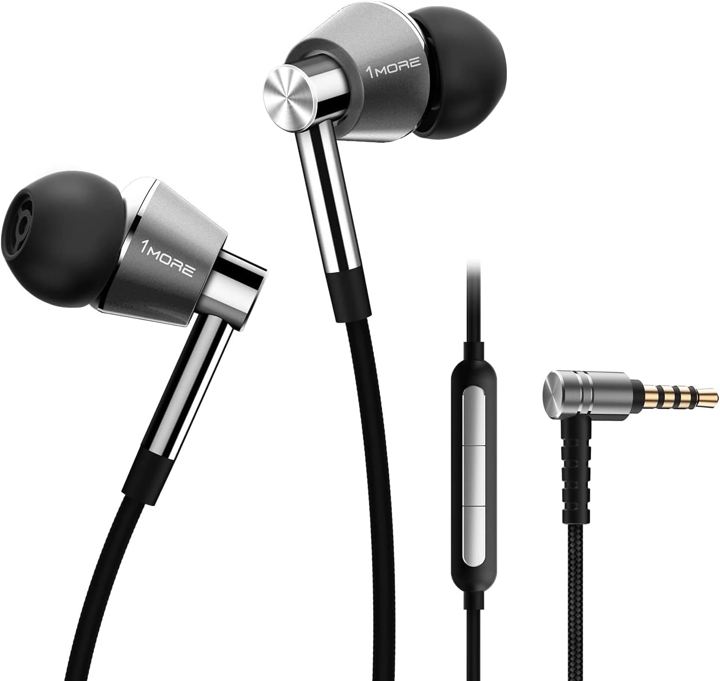 1MORE Triple Driver In-Ear Earphones: Best In-Ear Headphones for Bass and Clarity, Hi-Res Audio, MEMS Mic, In-Line Remote, High Fidelity Sound for Smartphones, PC, Tablet - Silver