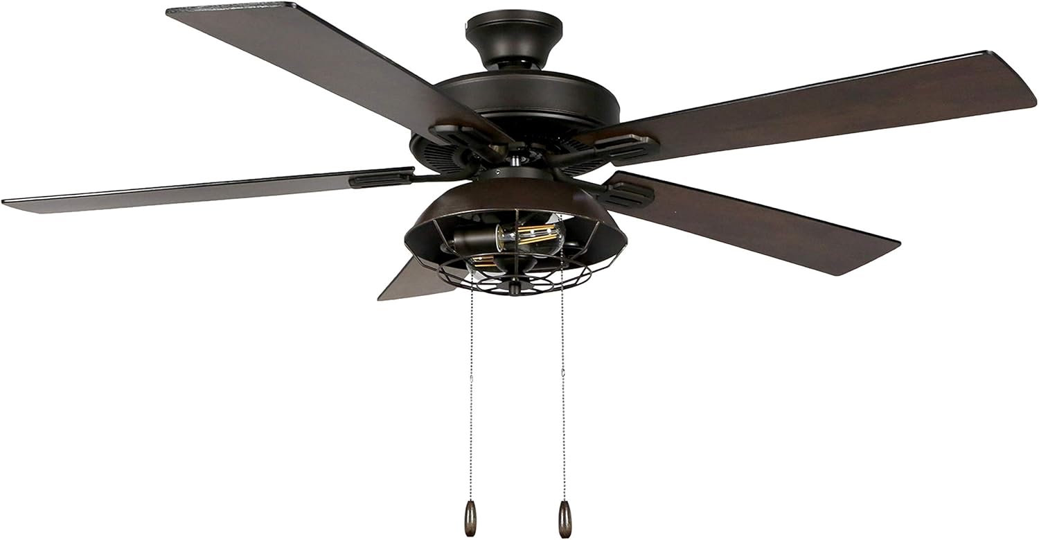 Farmhouse Ceiling Fan with LED Light - 52-Inch Rustic Metal Caged Fixture, Reversible Barnwood/Driftwood Blades, Energy Efficient for Living Room or Kitchen