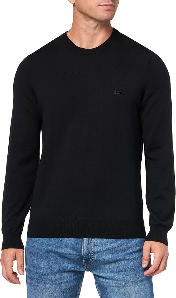 BOSS Men\'s Logo-Embroidered Virgin Wool Sweater - Regular Fit Crewneck in Black Currant