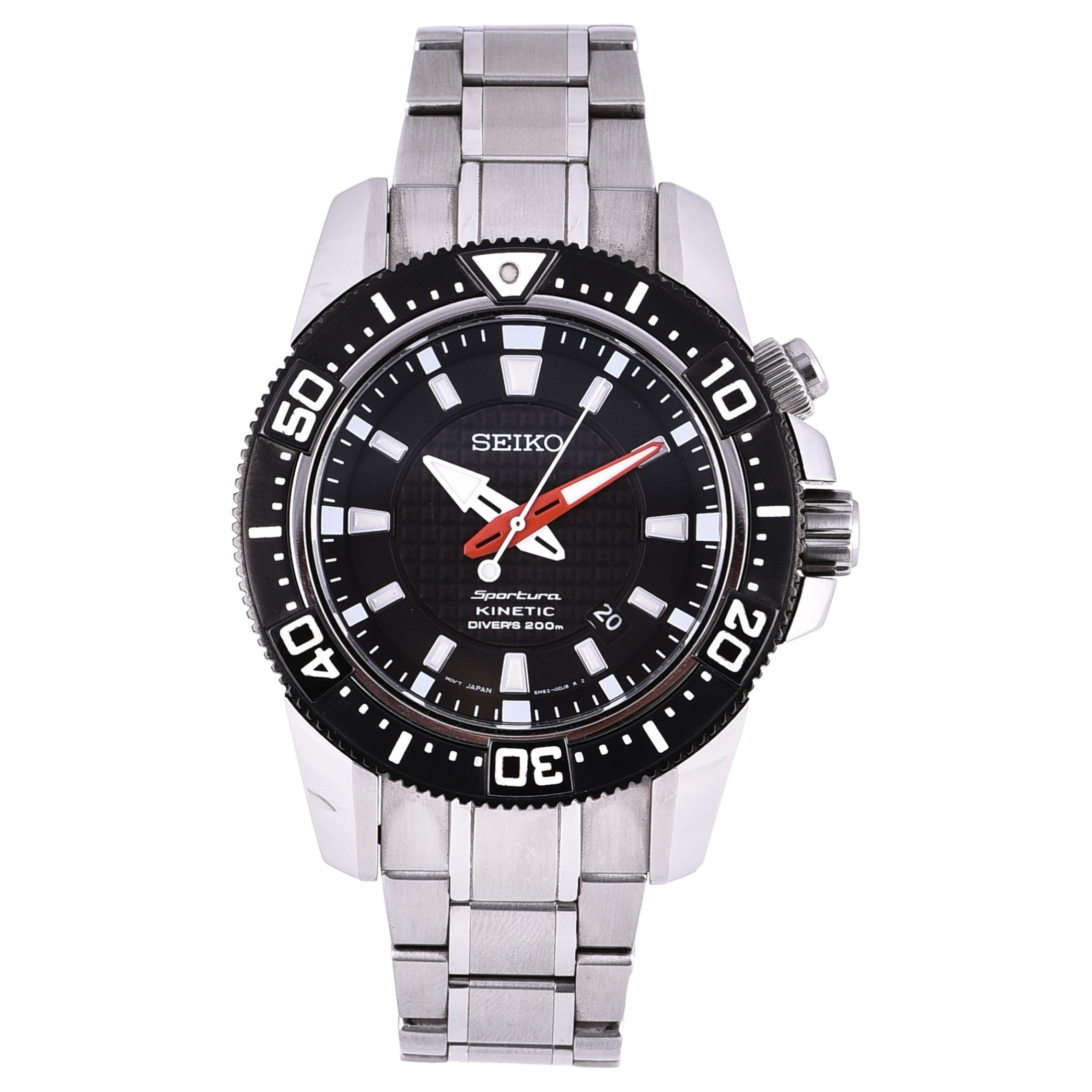 Seiko SKA511 Sportura Kinetic Dive Men\'s Watch - 200M Water Resistant, Stainless Steel, Black Dial, 44mm