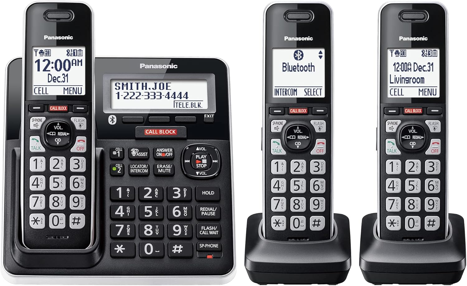 Panasonic KX-TGF973B – Advanced Call Blocking Cordless Phone System (3 Handsets, Link2Cell Bluetooth)