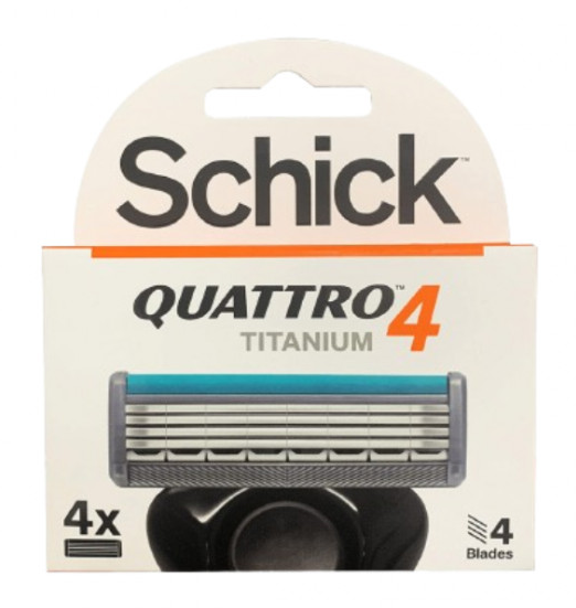 Schick Quattro Titanium Razor Blade Refills for Men, 4 Count, 4-Blade Cartridges with Titanium & Diamond Coated Blades, Precision Edging Blade, Lubricating Strip with Aloe, Vitamin E & B5