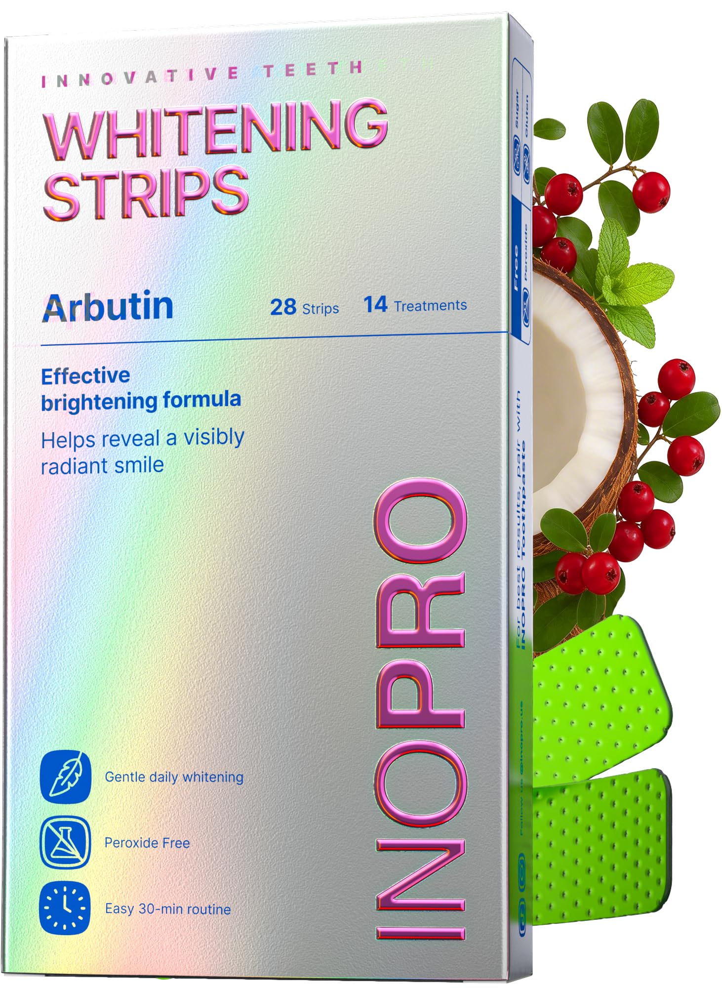Peroxide-Free Teeth Whitening Strips Kit (14 Treatments, 28 Strips) – Enamel Safe, Natural Coconut Oil & Arbutin Whitening Strips for Sensitive Teeth, Deep Stain Removal, Mint Flavor Smile Whitening Kit