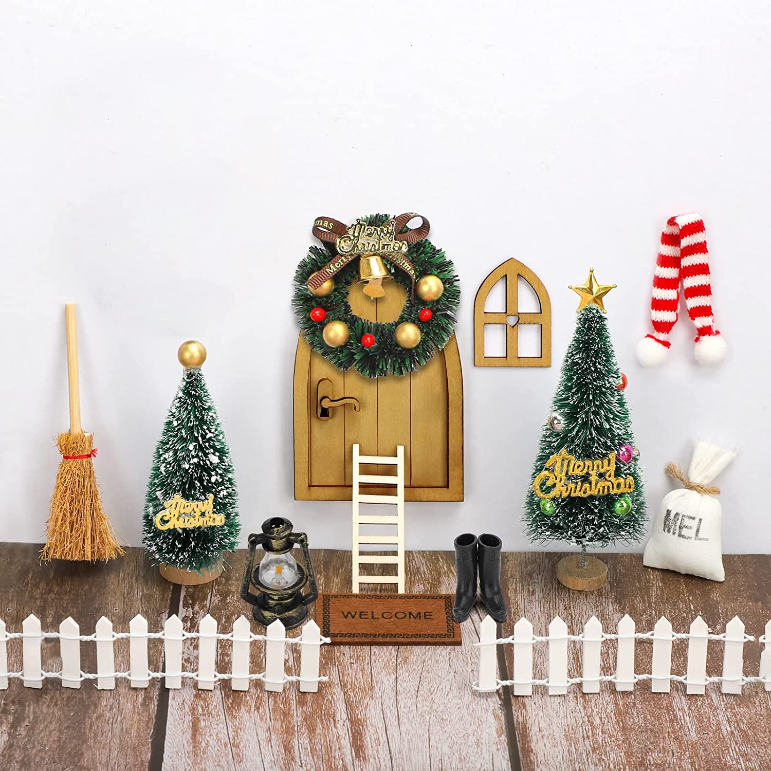 Accessoires De Lutin De Noël - Clôture En Bois Miniature Avec Lumières (90 Cm X 5 Cm) ,Jardin Miniature Et Bonsaï