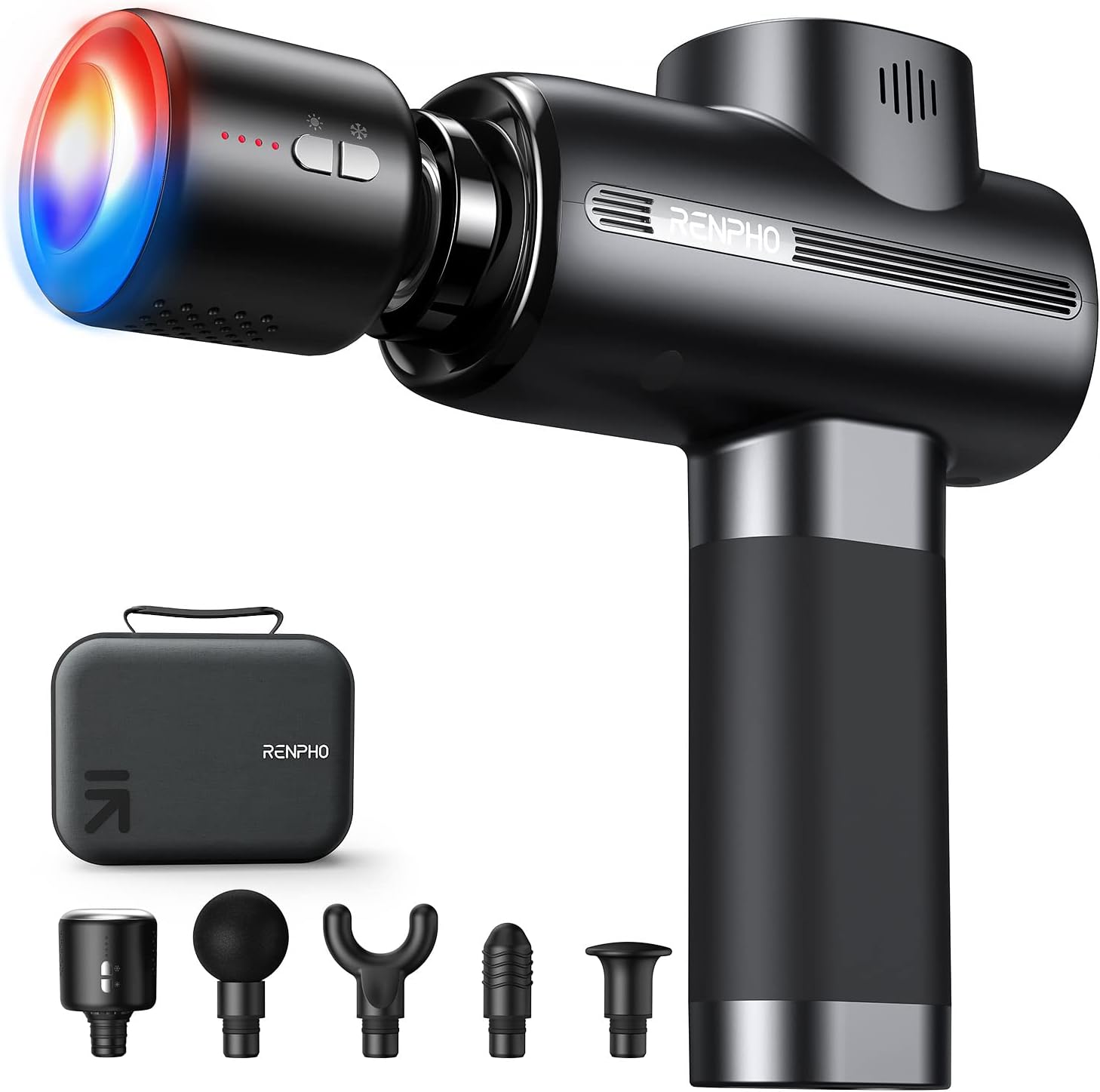 Massage Gun, RENPHO Massage Gun Deep Tissue Muscle Massage Gun 3200rpm Motor Massager with 2500mAh Battery and Portable Case, for Home Office Workout Full Body Muscle Massage Relax, Black Heat&cool Head
