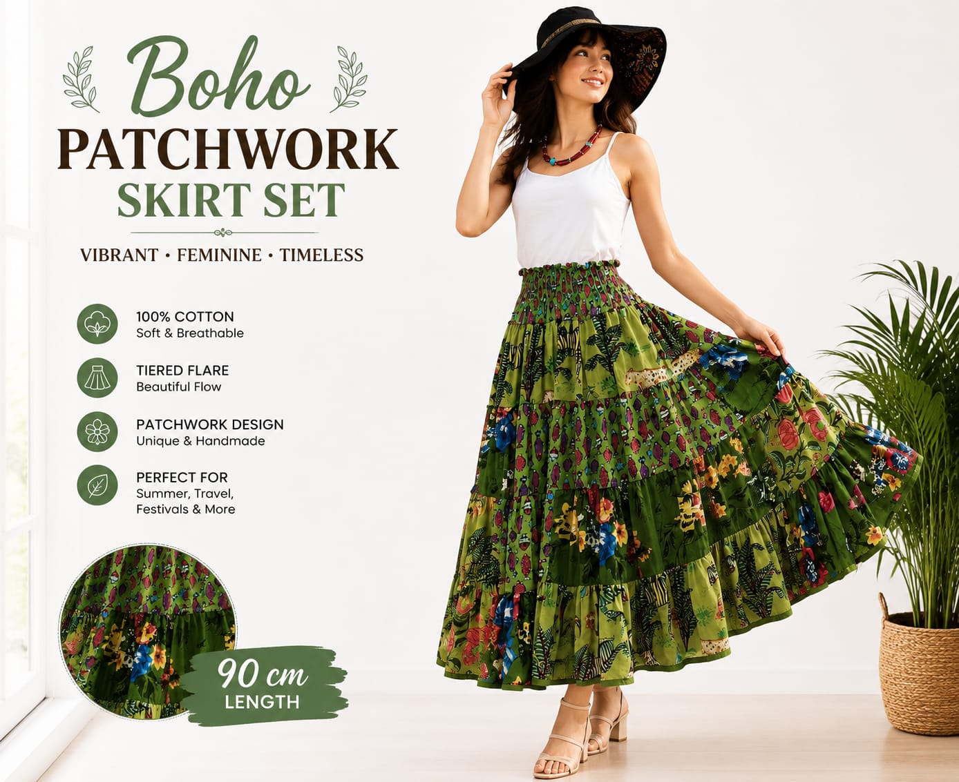jupe boho verte