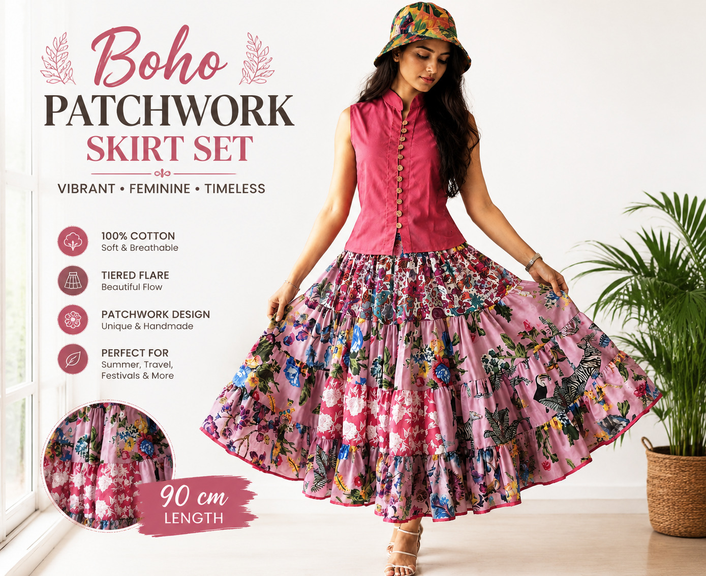 jupe boho rose