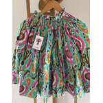 jupe courte 45 pans en coton vert et rose