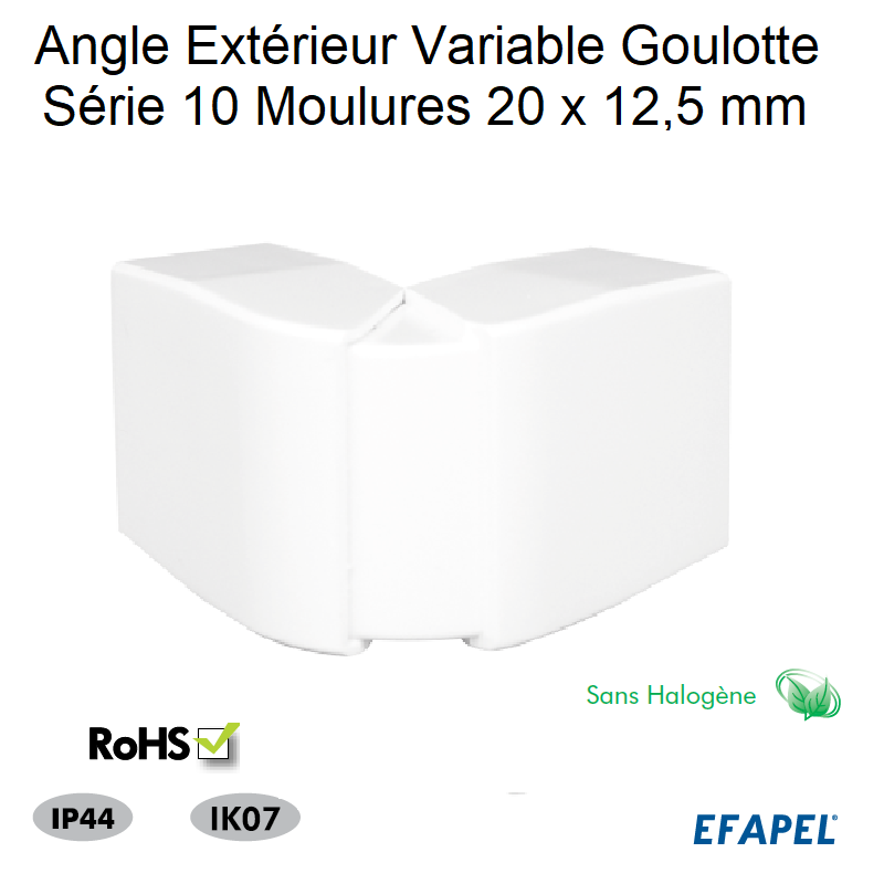 Angle Extérieur Variable pour goulotte 20x12,5 Sans halogène