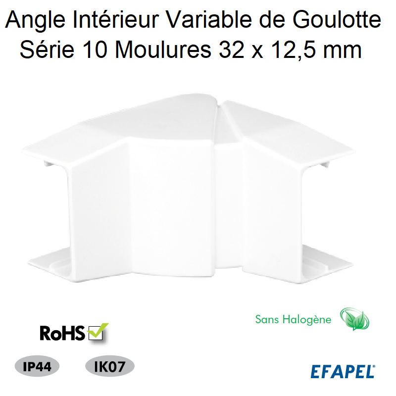 Angle Intérieur variable pour goulotte série 10 Moulures sans halogènes 32x12,5 10402GBR