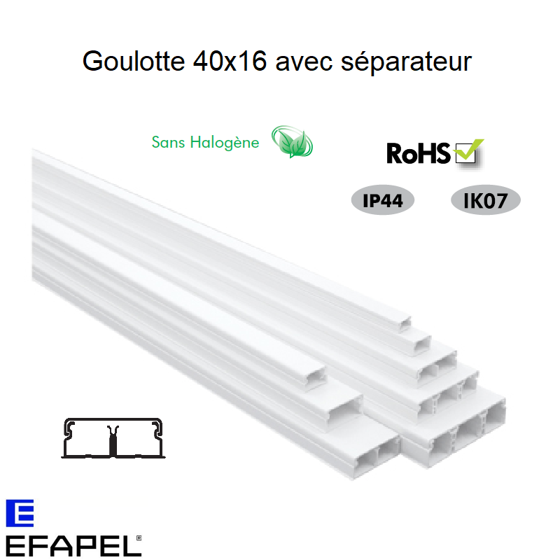 Lot de goulottes moulures 40x16 avec séparateur Sans Halogènes - 50ml