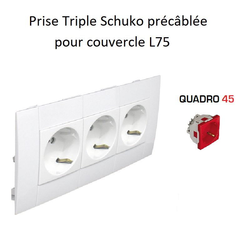 Prise de courant schuko modulaire triple inclinée 45° 6 modules Quadro 45242CVM