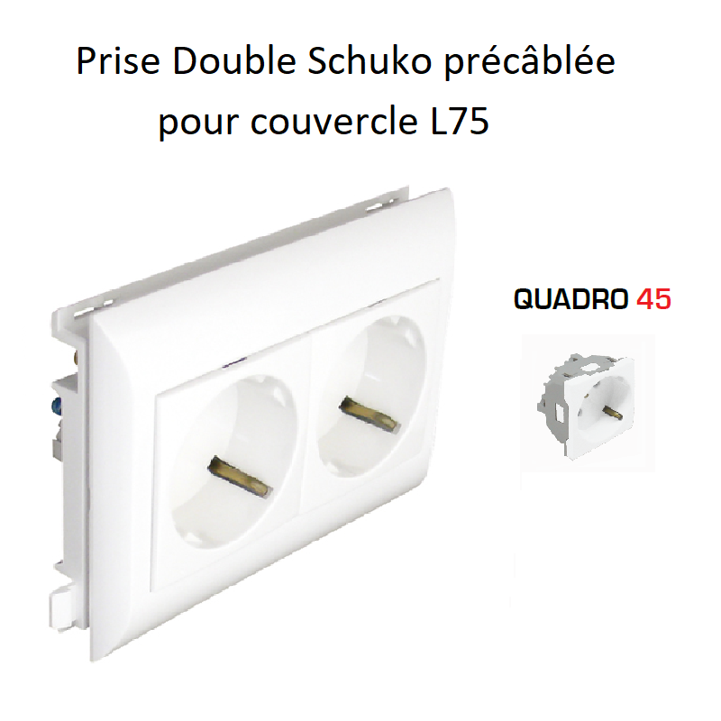 Prise de courant Double SCHUKO précâblée pour goulotte L75 - BLANC