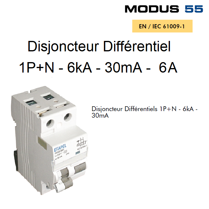 Disjoncteur Différentiel 1P+N 30mA 6A - 55306 6BY