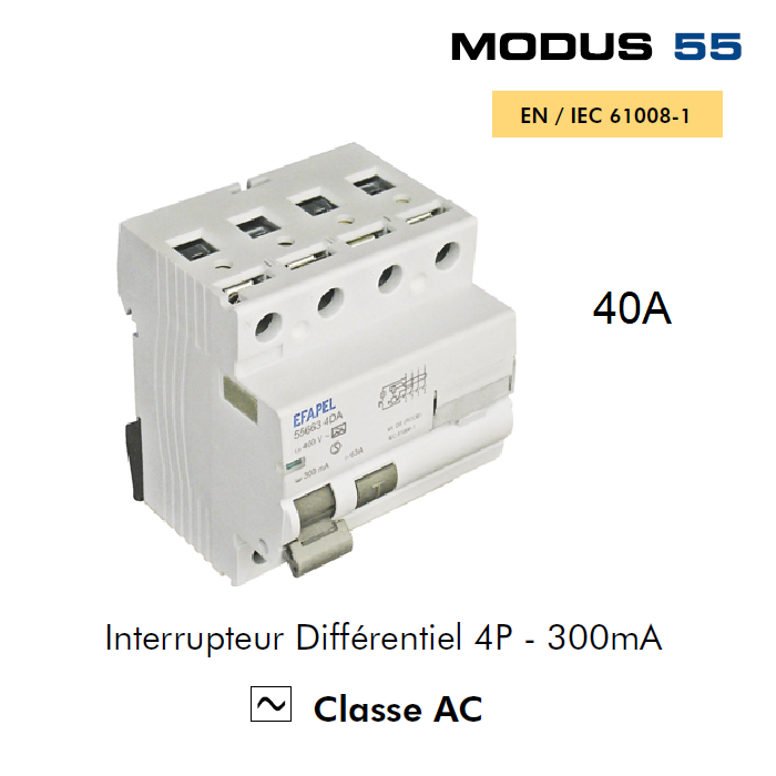 Interrupteur Différentiel 4P 300mA Classe AC 4DC 40A