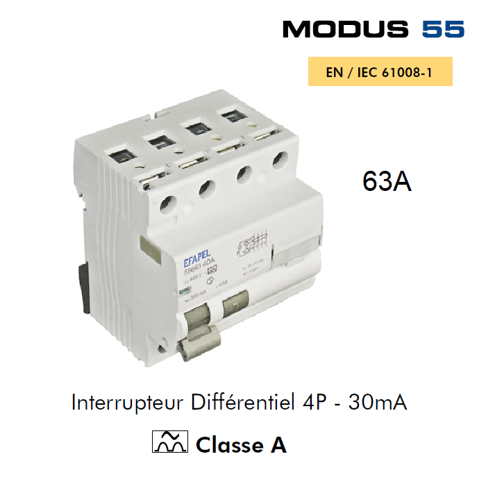 Interrupteur Différentiel 4P 30mA Classe A 4BA 63A