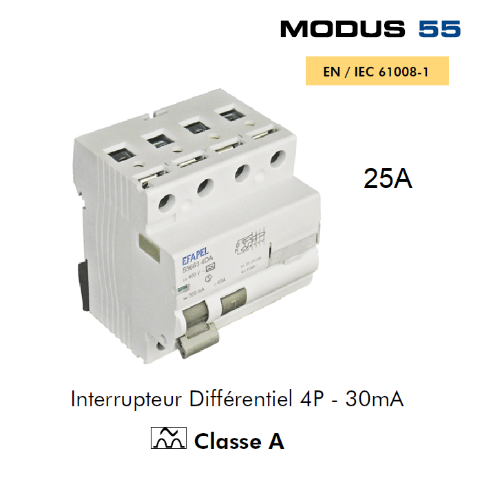 Interrupteur Différentiel 4P 30mA Classe A 4BA 25A