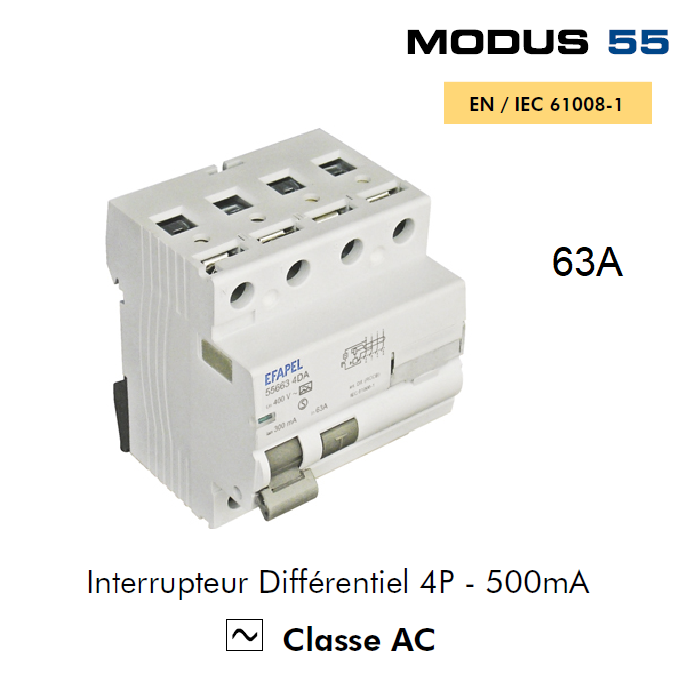 Interrupteur Différentiel 4P 500mA Classe AC 4EC 63A