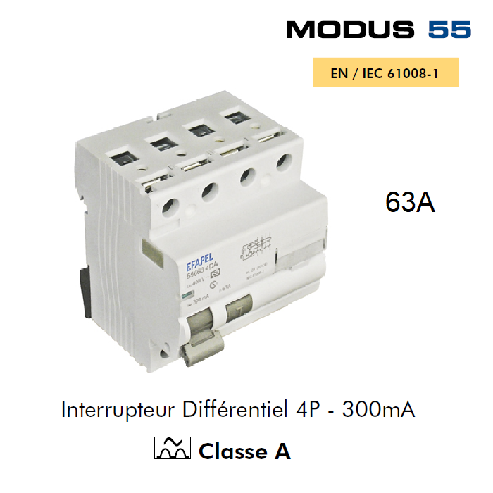 Interrupteur Différentiel 4P 300mA Classe A 4DA 63A