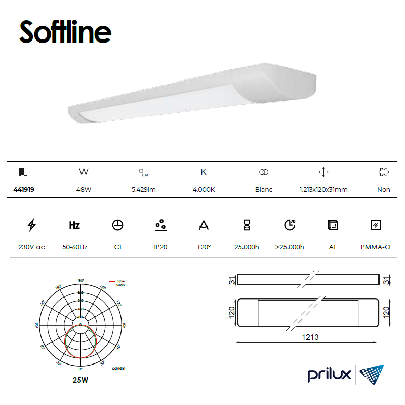 Applique linéraire LED Softline 48W Blanc 441919 caractéristiques