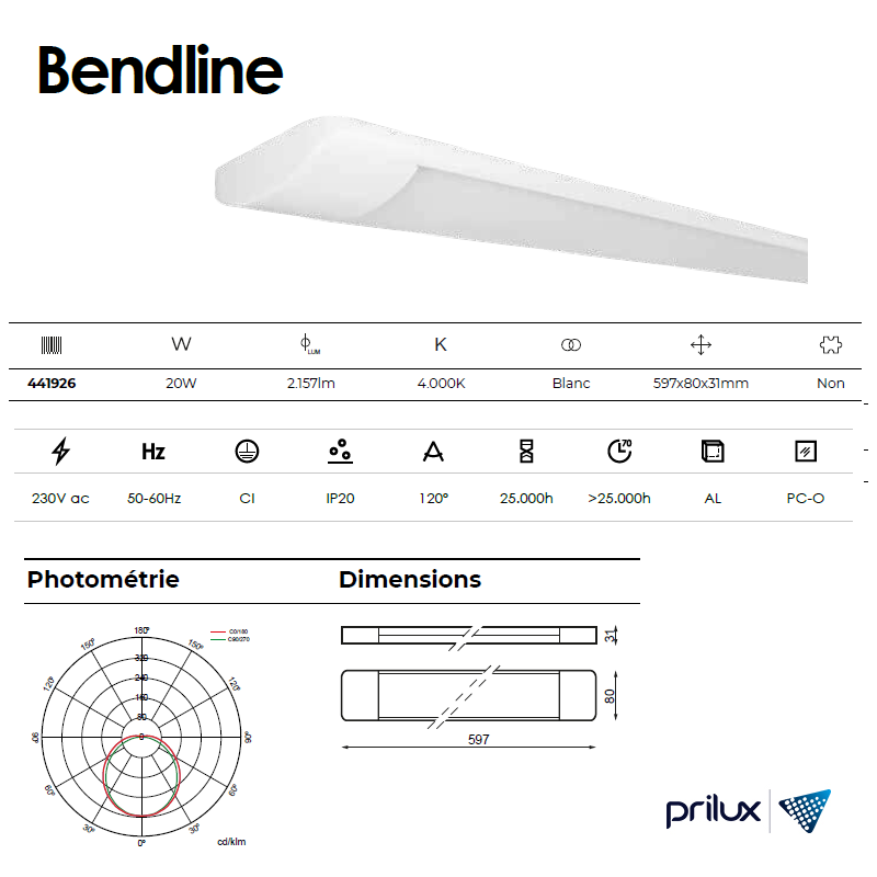 Applique linéraire LED Bendline 20W Blanc 441926 Caractéristiques