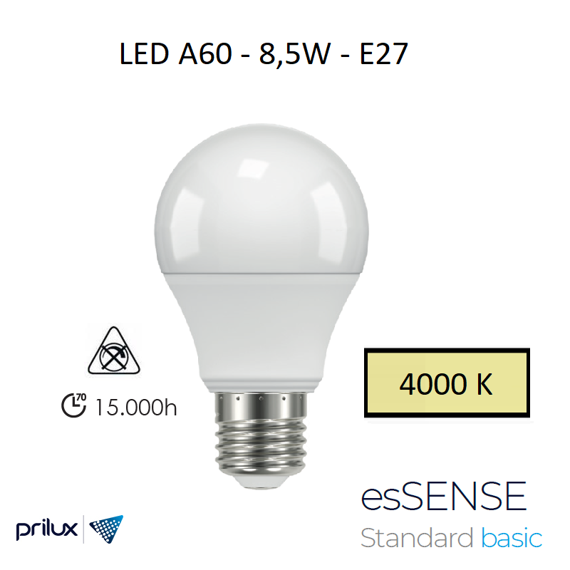 Ampoule LED A60 8,5W E27 - 4000 kelvin