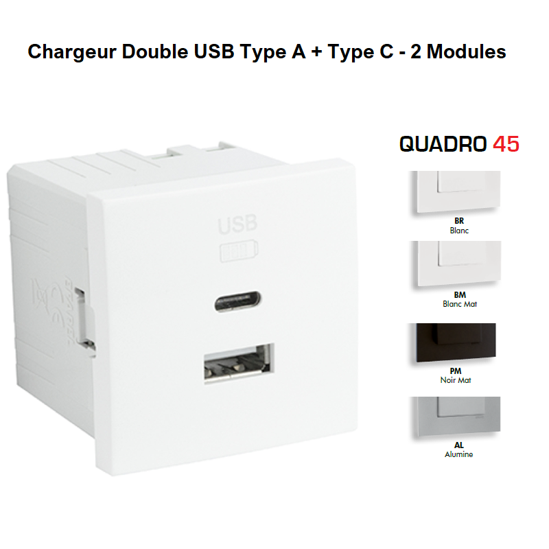 Chargeur Double USB Type A + Type C - 2 Modules 45381S