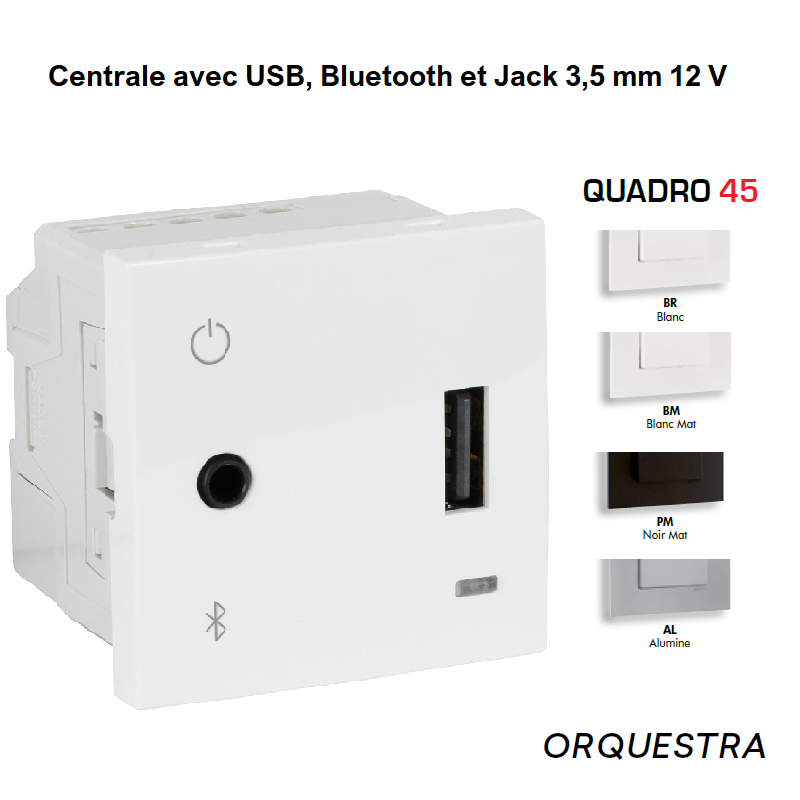 Centrale avec USB Bluetooth et Jack 12V - 2 modules MEC Q45