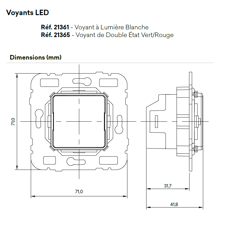 Voyant 21365 21361 Dimensions