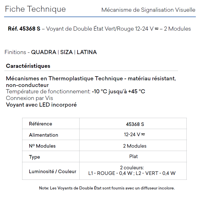 Voyant 45368 Fiche technique