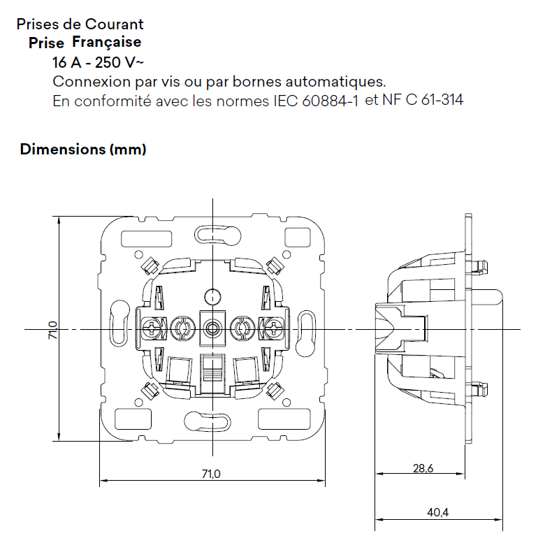Mécanisme Prise Française Dimensions 21110 21111
