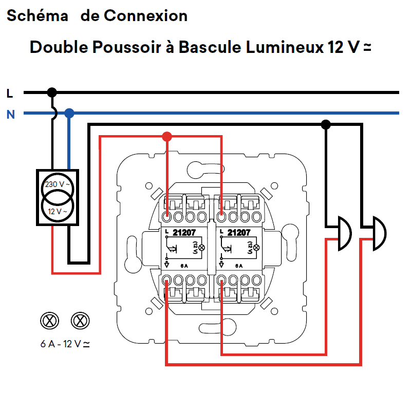 21207 Poussoir double lumineux 12V